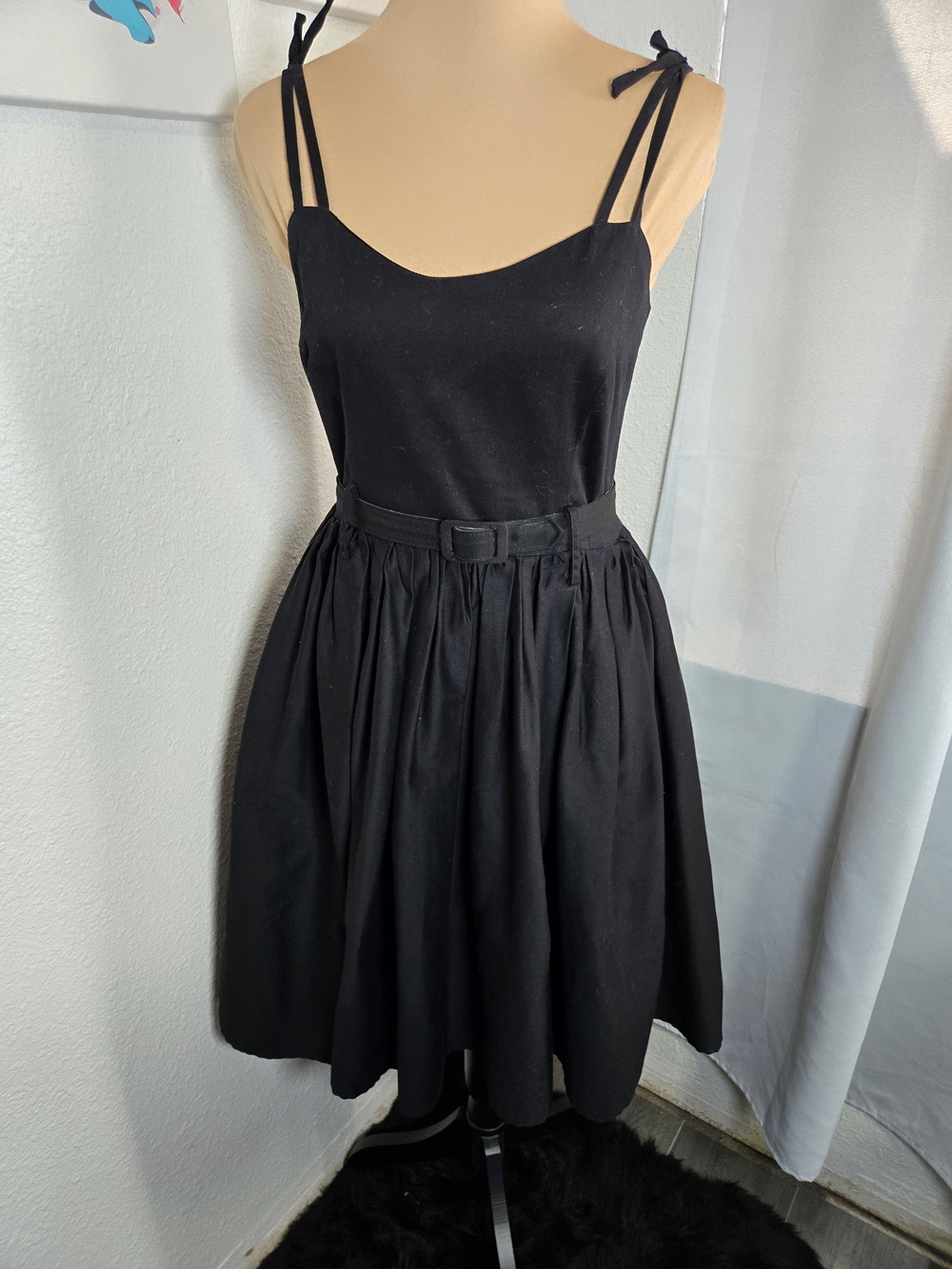 Collectif Black Tie-Shoulder Full-Skirt Mini Dress